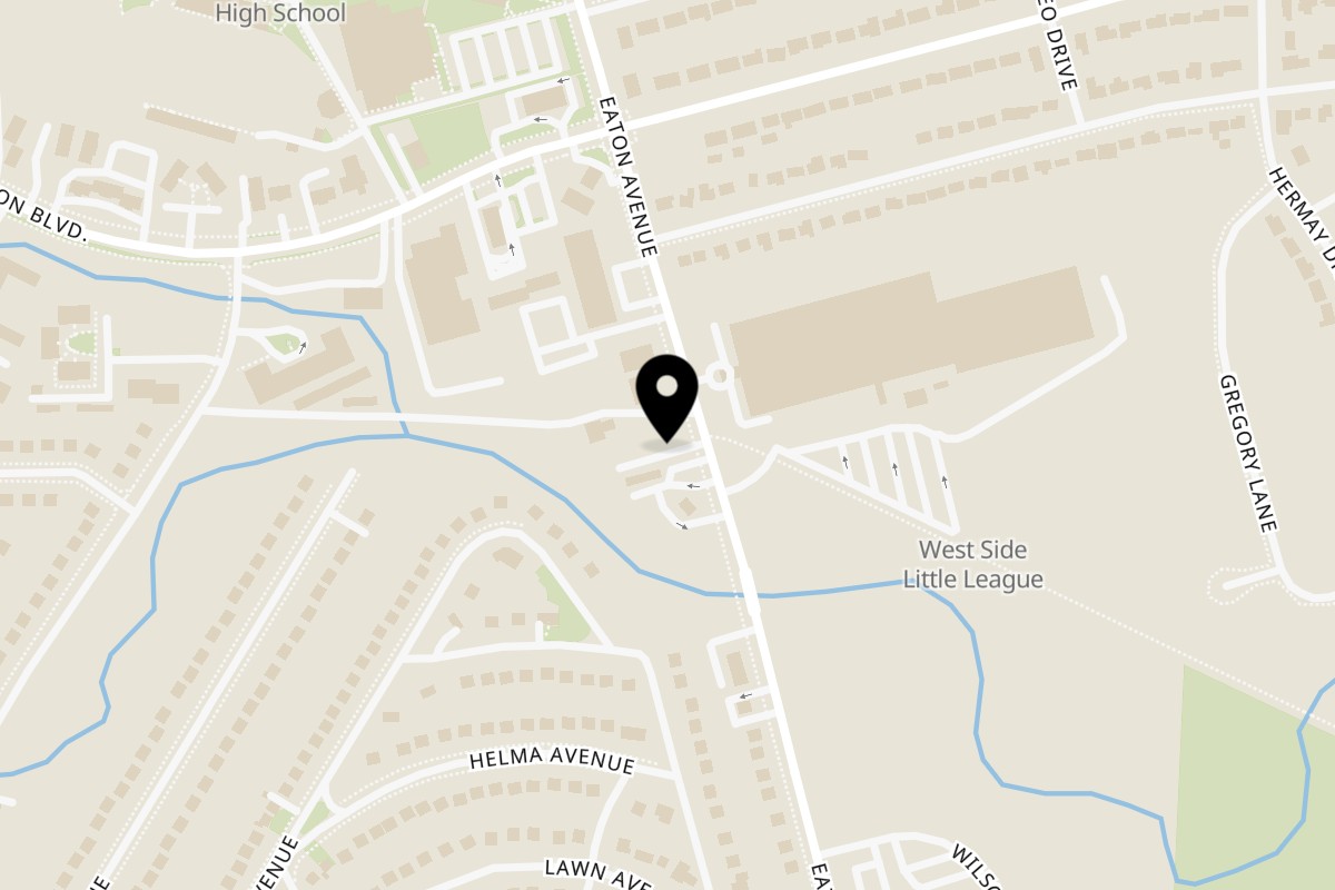Map showing the location of Neal's Famous BBQ on 997 Eaton Ave in Hamilton